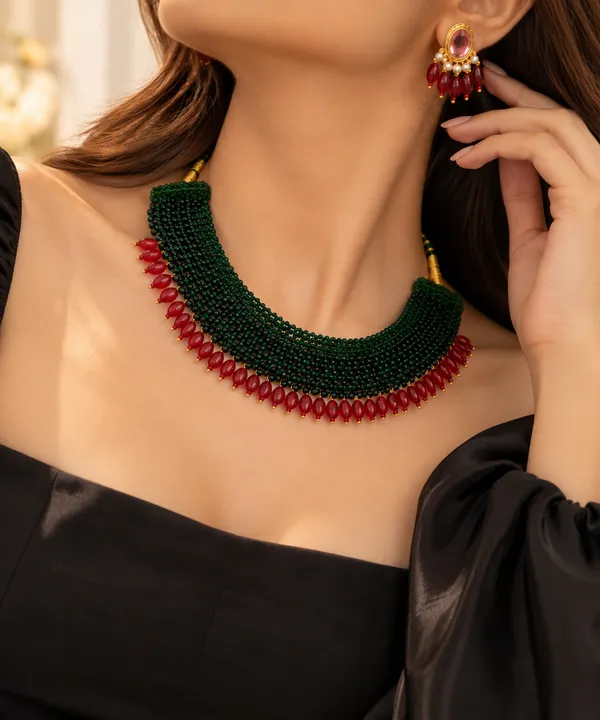 Namya_Green_Beaded__&_Red_Stones_Necklace_Set