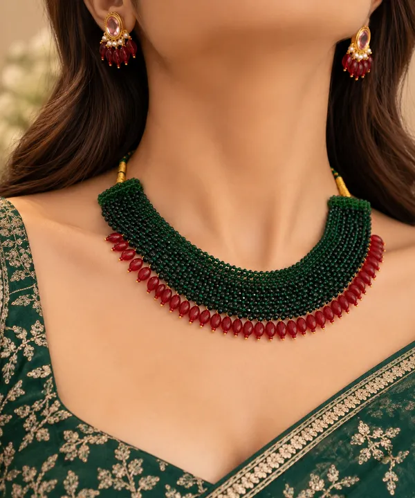 Namya_Green_Beaded__&_Red_Stones_Necklace_Set