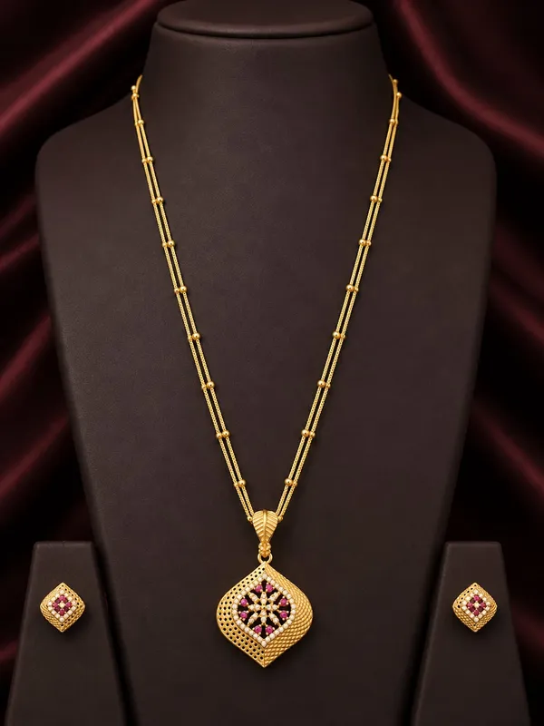 Elegant_White_and_Pink_AD_diamond_Filigree_Gold_plated_Pendant_Set_with_earrings
