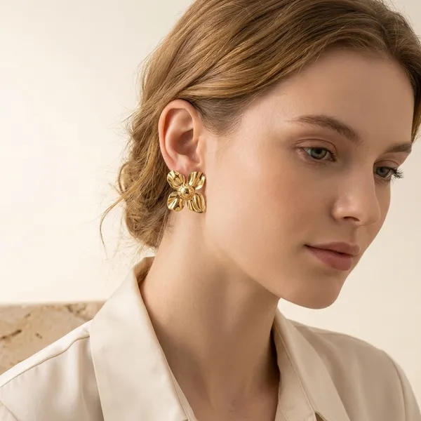 Gold_Plated_And_Steel_Stud_Earrings_For_Women