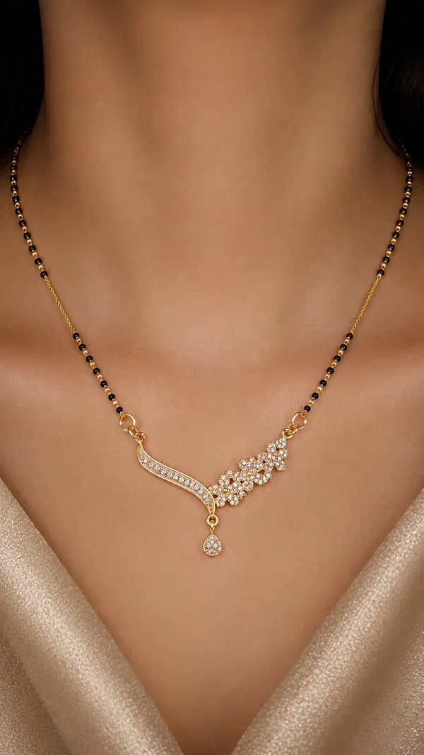 Aakrati_Jewels_Gold-Tone_Floral_V-Shaped_Mangalsutra_Necklace