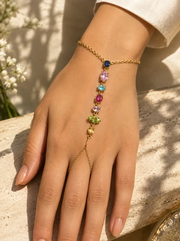 Rainbow_Crystal_Drop_Hand_Harness_Bracelet_(Gold_Finish)