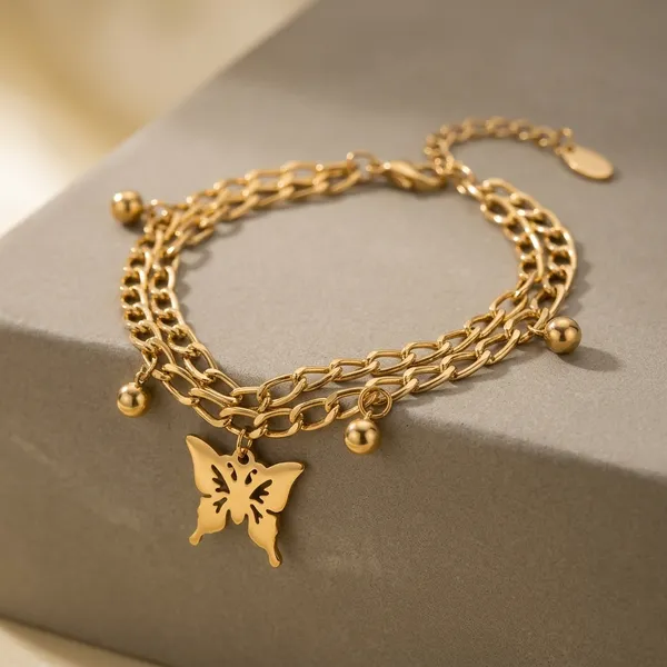 Gold_Plated_And_Steel_Charm_Bracelet_For_Women