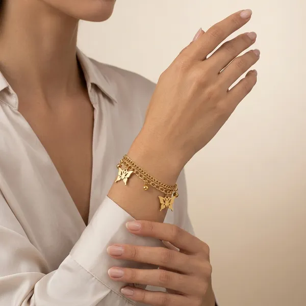 Gold_Plated_And_Steel_Charm_Bracelet_For_Women
