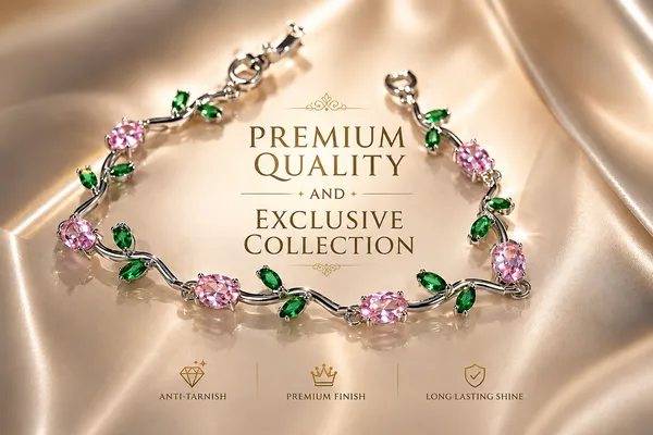 Tulip_Crystal_Vine_Bracelet_�_Silver_Plated_(Pink_&_Green)