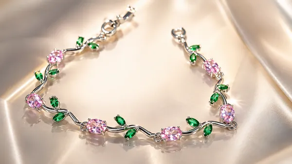 Tulip_Crystal_Vine_Bracelet_�_Silver_Plated_(Pink_&_Green)