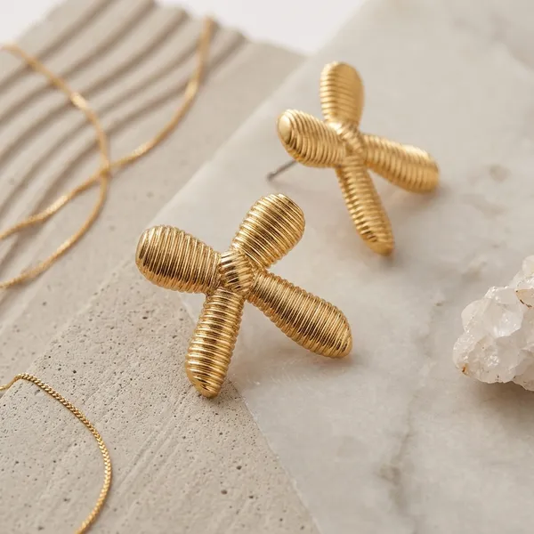 Gold_Plated_And_Steel_Stud_Earrings_For_Women