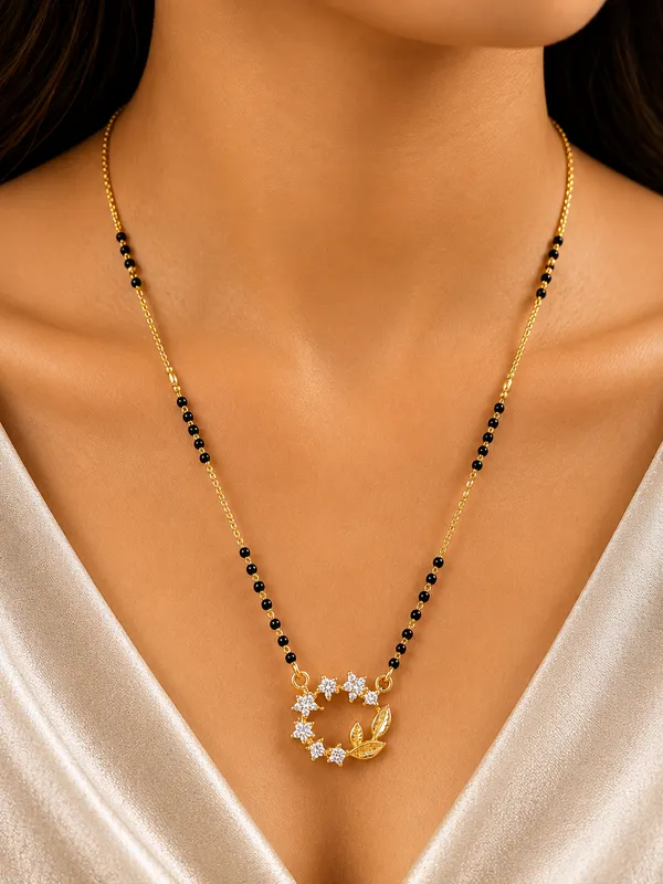 Gold_Finish_CZ_Floral_Wreath_Mangalsutra_Necklace