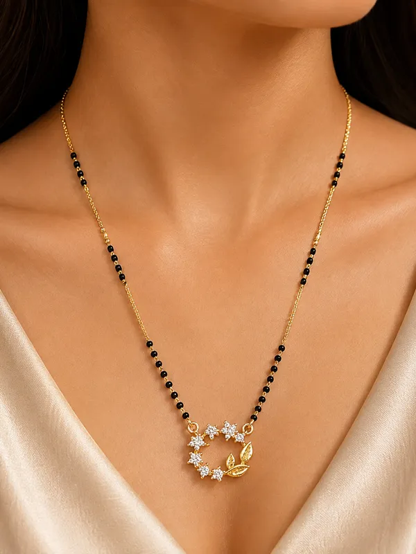 Gold_Finish_CZ_Floral_Wreath_Mangalsutra_Necklace