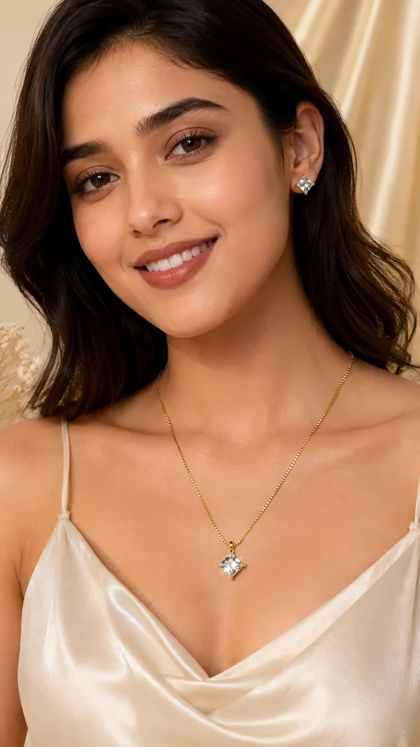 Aakrati_Jewels_Gold-Plated_Princess_Cut_Cubic_Zirconia_Pendant_Necklace_&_Stud_Earrings_Set_for_Women_&_Girls