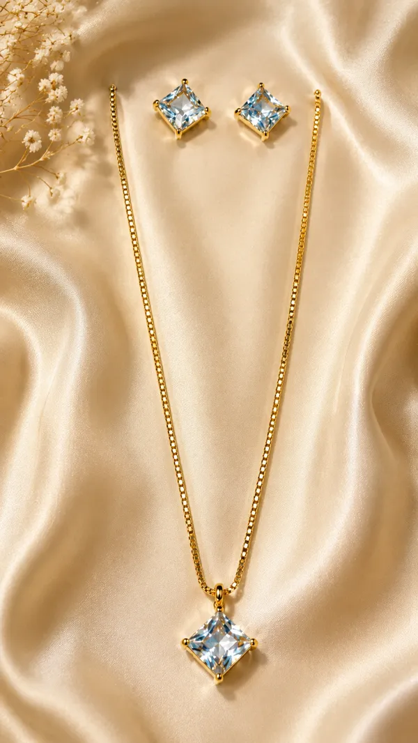 Aakrati_Jewels_Gold-Plated_Princess_Cut_Cubic_Zirconia_Pendant_Necklace_&_Stud_Earrings_Set_for_Women_&_Girls