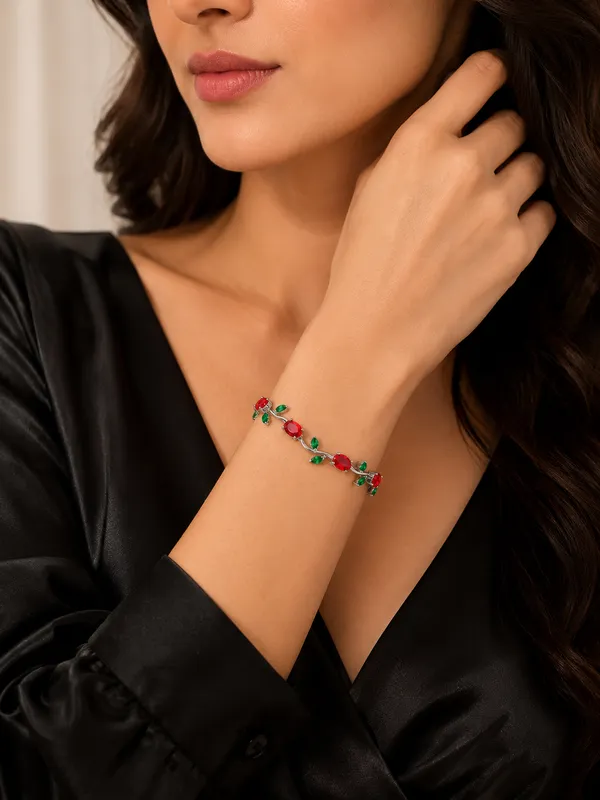 Tulip_Crystal_Vine_Bracelet_�_Silver_Plated_(Red_&_Green)
