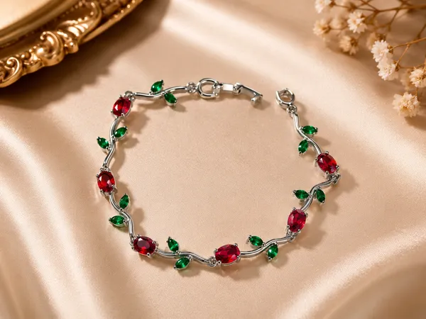 Tulip_Crystal_Vine_Bracelet_�_Silver_Plated_(Red_&_Green)