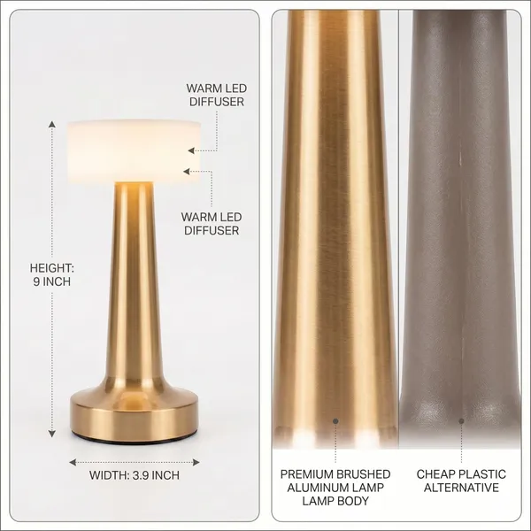 GISMO_Cordless_Metal_Table_Lamp_with_2000mAh_Battery_-_USB-C_Fast_Charging,_Touch_Control_3_Color_Dimming_-_Modern_Portable_Nightstand_Lamp_for_Reading,_Study,_Dining_&_Outdoor_Camping_-_Elegant_Gold