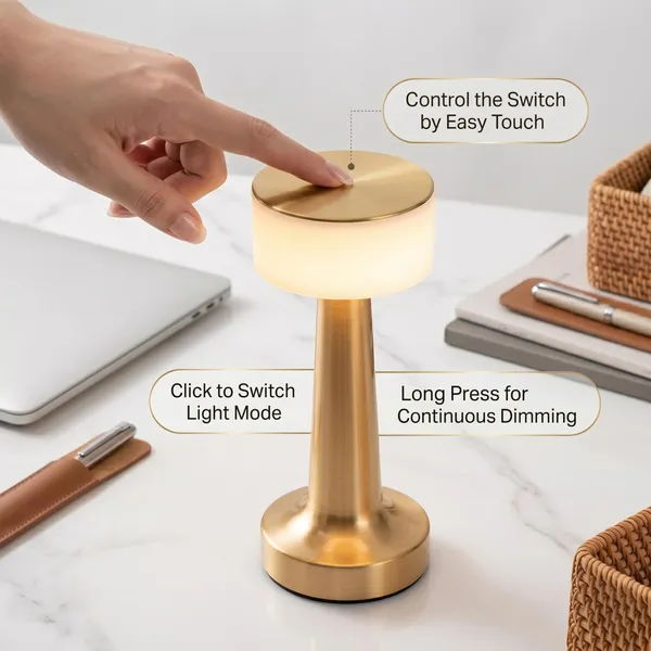 GISMO_Cordless_Metal_Table_Lamp_with_2000mAh_Battery_-_USB-C_Fast_Charging,_Touch_Control_3_Color_Dimming_-_Modern_Portable_Nightstand_Lamp_for_Reading,_Study,_Dining_&_Outdoor_Camping_-_Elegant_Gold
