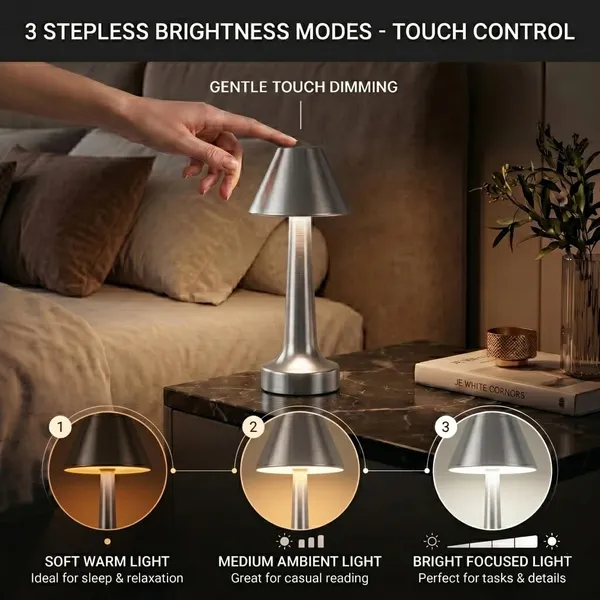 GISMO_Cordless_Table_lamp_-_Elegant_Rechargeable_led_Bedside_lamp,_3_dimming_Modes_with_Adjustable_Brightness._2000mah_Battery_Powered_Metal_Night_Light_for_Home_Decor,_Bedroom_and_Gifting-_Silver