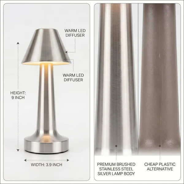 GISMO_Cordless_Table_lamp_-_Elegant_Rechargeable_led_Bedside_lamp,_3_dimming_Modes_with_Adjustable_Brightness._2000mah_Battery_Powered_Metal_Night_Light_for_Home_Decor,_Bedroom_and_Gifting-_Silver