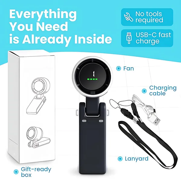 GISMO_Portable_Handheld_Fan_with_LED_Display,_3600mAh_USB_Rechargeable_Mini_Fan,_5_Speed_Adjustable_Turbo_Personal_Cooling_Fan,_Foldable_Desk_Fan_for_Travel/Office/Outdoor/Home_Use_-_Black
