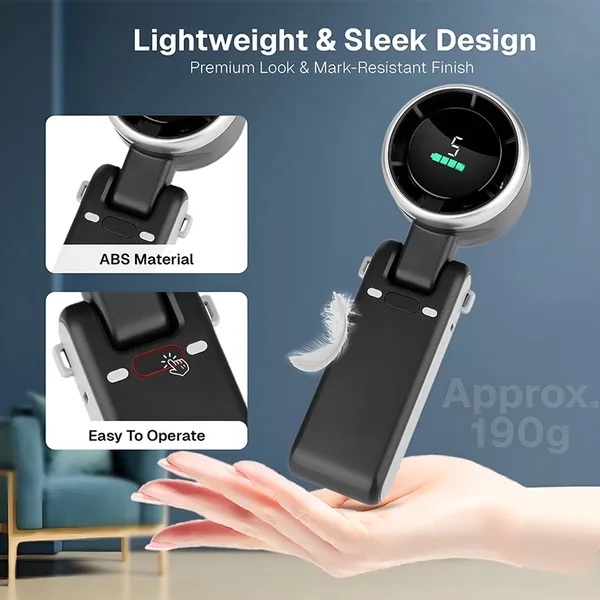 GISMO_Portable_Handheld_Fan_with_LED_Display,_3600mAh_USB_Rechargeable_Mini_Fan,_5_Speed_Adjustable_Turbo_Personal_Cooling_Fan,_Foldable_Desk_Fan_for_Travel/Office/Outdoor/Home_Use_-_Black