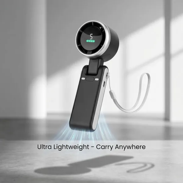 GISMO_Portable_Handheld_Fan_with_LED_Display,_3600mAh_USB_Rechargeable_Mini_Fan,_5_Speed_Adjustable_Turbo_Personal_Cooling_Fan,_Foldable_Desk_Fan_for_Travel/Office/Outdoor/Home_Use_-_Black