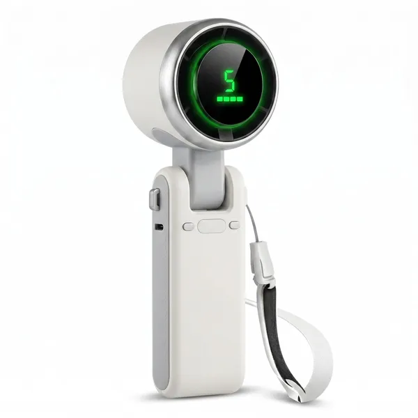 GISMO_Portable_Handheld_Fan_with_LED_Display,_3600mAh_USB_Rechargeable_Mini_Fan,_5_Speed_Adjustable_Turbo_Personal_Cooling_Fan,_Foldable_Desk_Fan_for_Travel/Office/Outdoor/Home_Use_-_white