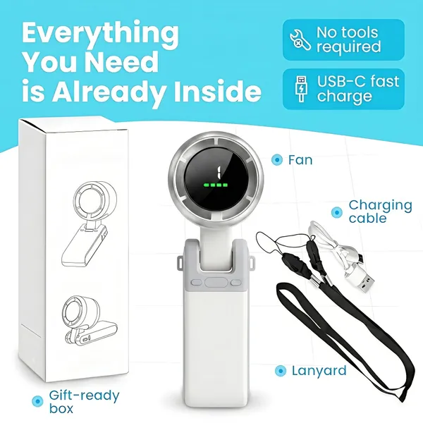 GISMO_Portable_Handheld_Fan_with_LED_Display,_3600mAh_USB_Rechargeable_Mini_Fan,_5_Speed_Adjustable_Turbo_Personal_Cooling_Fan,_Foldable_Desk_Fan_for_Travel/Office/Outdoor/Home_Use_-_white