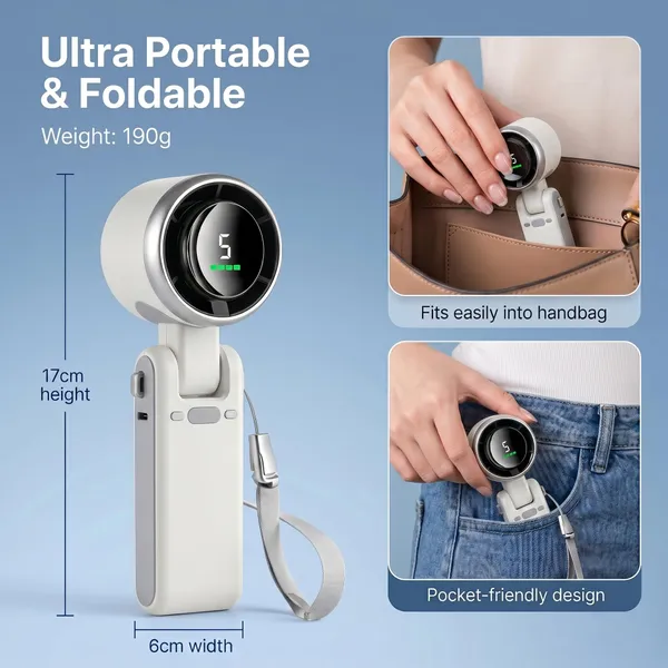 GISMO_Portable_Handheld_Fan_with_LED_Display,_3600mAh_USB_Rechargeable_Mini_Fan,_5_Speed_Adjustable_Turbo_Personal_Cooling_Fan,_Foldable_Desk_Fan_for_Travel/Office/Outdoor/Home_Use_-_white