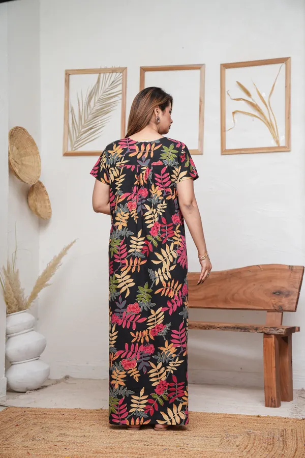 Black_Cotton_Floral_Print_Nighty_For_Women