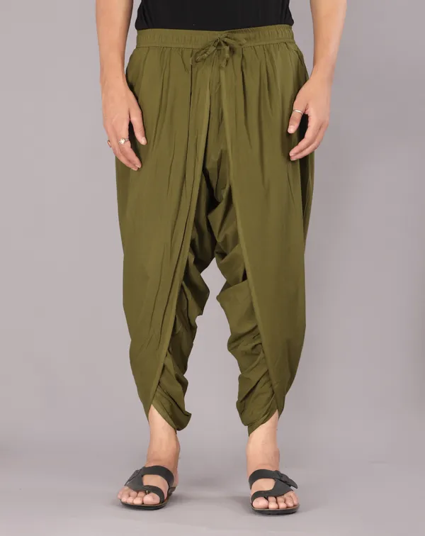 Olive_Green_Cotton_Relaxed_Dhoti_Pants_For_Men