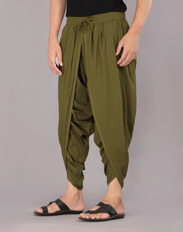 Olive_Green_Cotton_Relaxed_Dhoti_Pants_For_Men