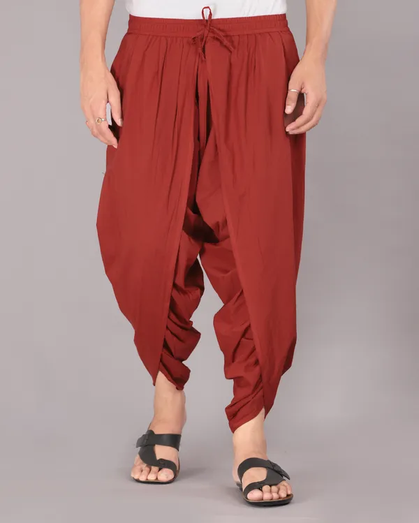 Maroon_Cotton_Relaxed_Dhoti_Pants_For_Men