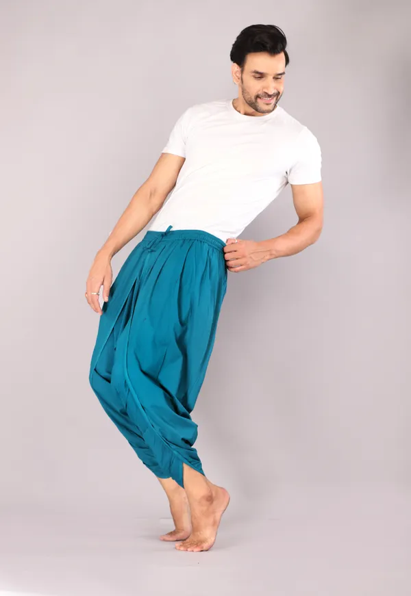 Teal_Blue_Cotton_Relaxed_Dhoti_Pants_For_Men
