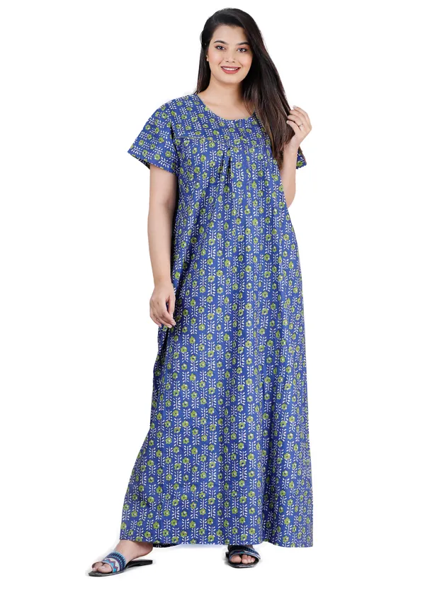Blue_Cotton_Printed_Nighty_For_Women
