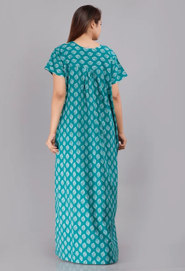 Green_Cotton_Block_Print_Maxi_Nighty_For_Women