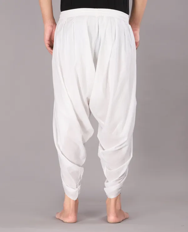 White_Cotton_Relaxed_Dhoti_Pants_For_Men