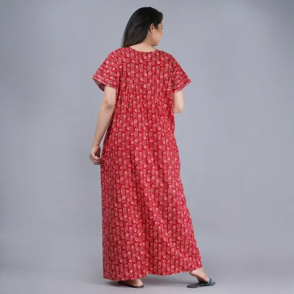 Red_Cotton_Floral_Print_A_Line_Nighty_For_Women