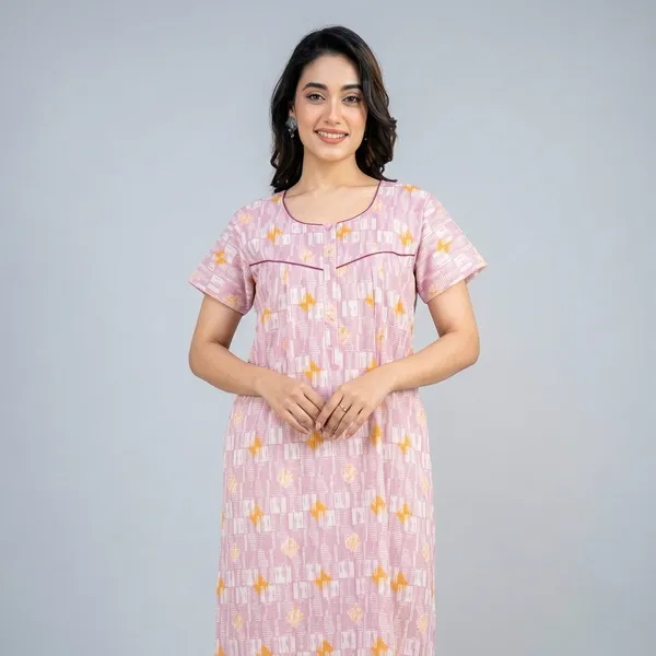 Pink_Cotton_Ikat_Print_Nighty_For_Women