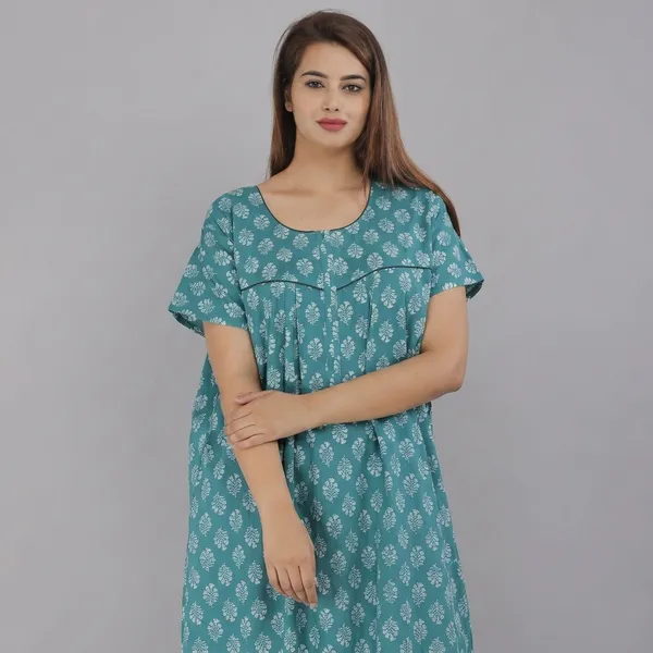 Green_Cotton_Block_Print_Maxi_Nighty_For_Women
