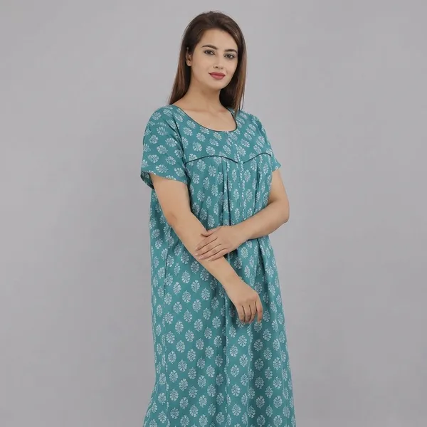Green_Cotton_Block_Print_Maxi_Nighty_For_Women
