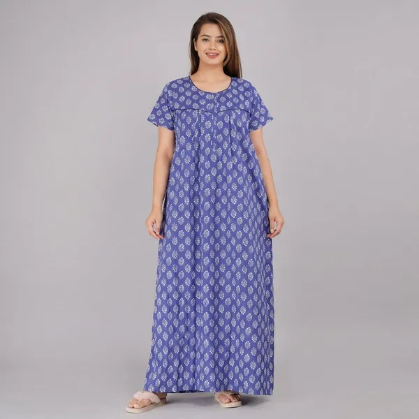 Blue_Cotton_Floral_Print_Nighty_For_Women