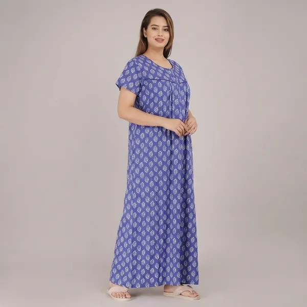 Blue_Cotton_Floral_Print_Nighty_For_Women