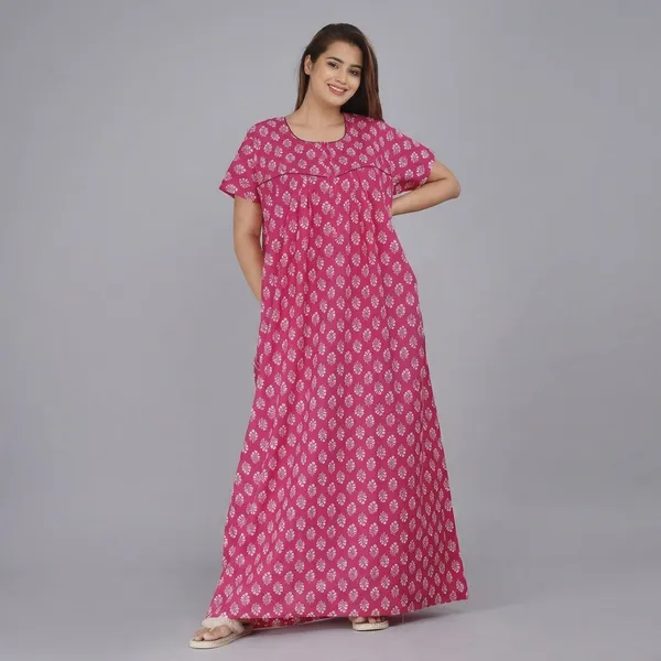 Pink_Cotton_Floral_Print_Maxi_Nighty_For_Women