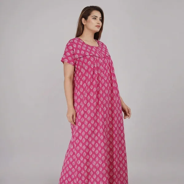 Pink_Cotton_Floral_Print_Maxi_Nighty_For_Women