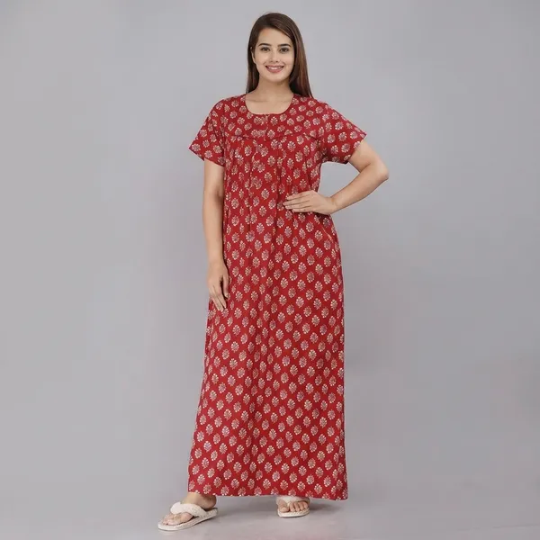 Red_Cotton_Floral_Print_Maxi_Nighty_For_Women