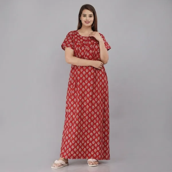 Red_Cotton_Floral_Print_Maxi_Nighty_For_Women