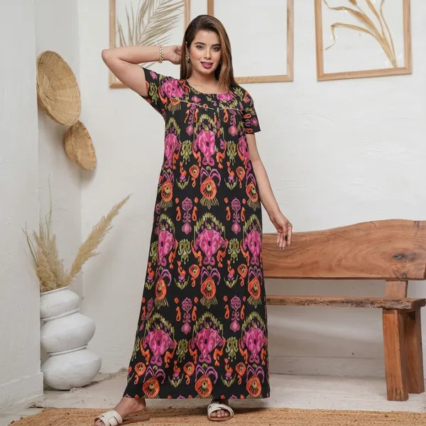 Black_Cotton_Floral_Print_Nighty_For_Women