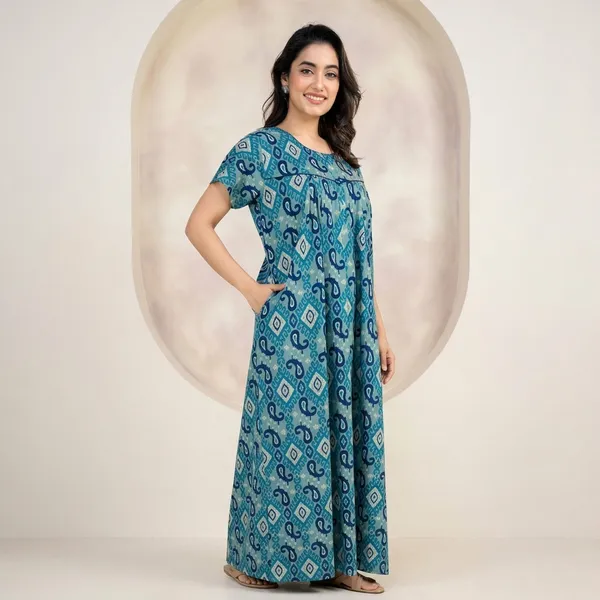 Blue_Cotton_Paisley_Print_Nighty_For_Women