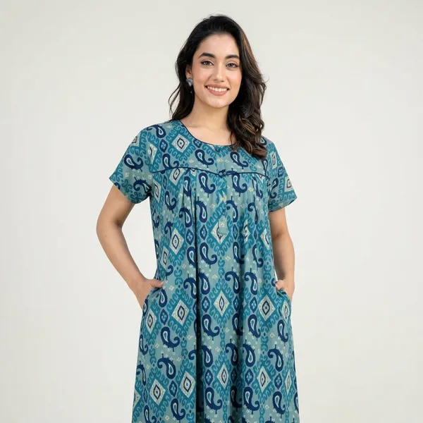 Blue_Cotton_Paisley_Print_Nighty_For_Women