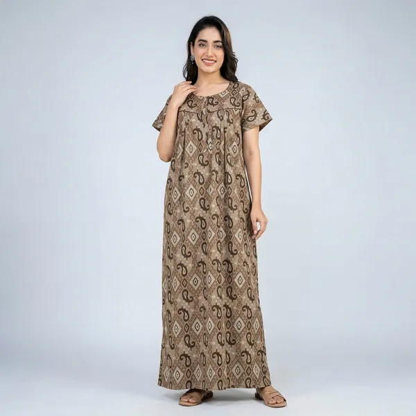 Brown_Cotton_Paisley_Print_Nighty_For_Women