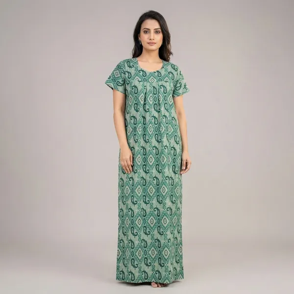 Green_Cotton_Paisley_Print_Nighty_For_Women